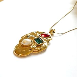 Unique Designer Gold Molten Artefact Gripore Pendant Necklace Unsigned